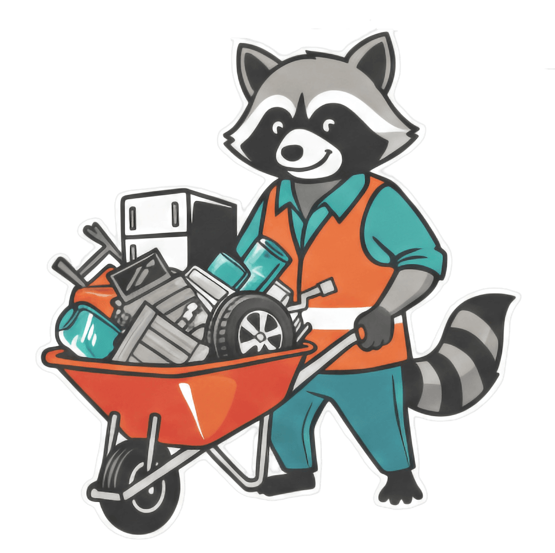 Junk Rascals mascot with wheelbarrow